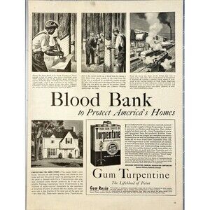 Gum Turpentine "BLOOD BANK-The Lifeblood of Paint" Vintage Print Ad 1942